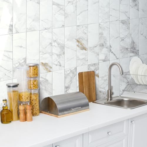 AULIGET Polished White Marble Peel and Stick Backsplash Wall Tiles - Image 5