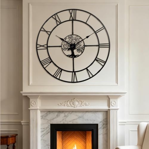 60in Large Silent Wall Clock, Easy Assembly Roman Numeral Black by WallClockDecor