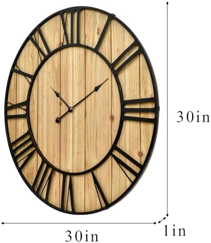 EMAX HOME Large Farmhouse Wall Clock 30 Inch Vintage Brown Wooden Wall Clock - Image 3