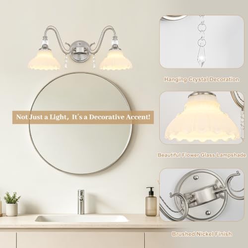 Brushed Nickel Bathroom Vanity Light, 2-Light Nickel Finish Wall Sconce - Image 4