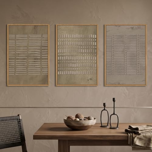 Aryroi Large Abstract Brown Beige Framed Canvas Wall Art Set- 16"x24"x3 - Image 3
