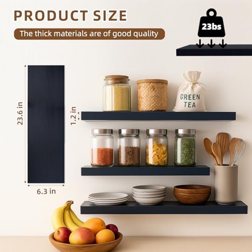Floating Shelves for Wall, 23.6 x 6.3 Inch Rustic Display Storage Shelves - Image 2