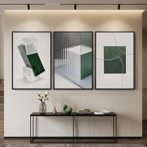 Large Framed Green White Abstract Wall Art - Image 2