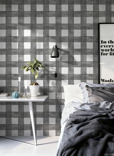 Grey Wallpaper Peel and Stick Plaid Modern Wall Paper Checkered Gingham Contact - Image 3