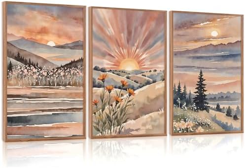 CHDITB Boho Sun Canvas Wall Art Set, Sunrise and Sunset Mountain Wall Decor by CHDITB