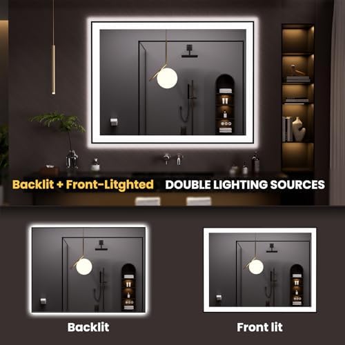 LOAAO 48"X36" LED Bathroom Mirror Black Framed - Image 5