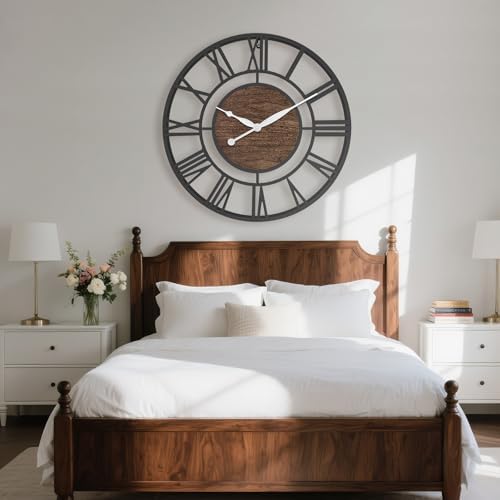 Pytha Sight 24 Inch Walnut Roman Numerals Large Wall Clocks - Image 4