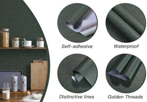 Dimoon 393” x 17.3” Green Contact Paper Grasscloth Peel and Stick Wallpaper - Image 3