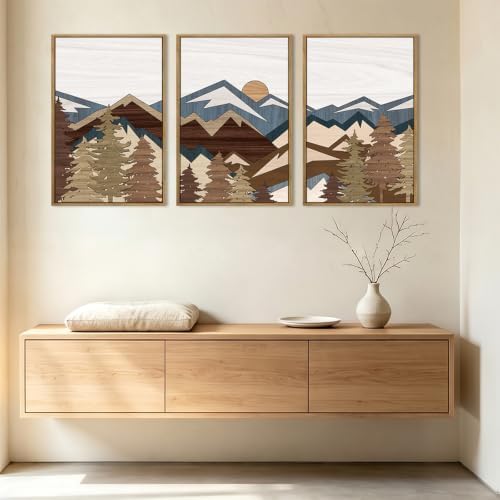 BINCUE Large Mountain Wall Art Vintage Mountains Office Framed Canvas 3 Piece - Image 2
