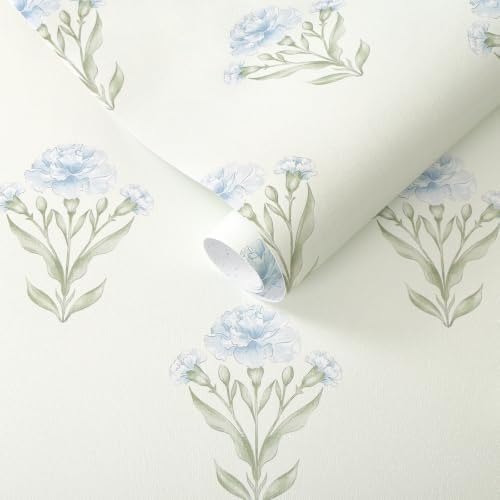 Safiyya White and Blue Peel and Stick Wallpaper Floral Contact Paper 197"x17.3" - Image 6