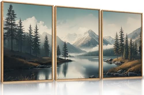 LHIUEM Large Mountain Misty Forest Framed Canvas Wall Art, Nature Ridge Foggy by LHIUEM