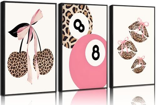 FTHMTN Pink Leopard Lucky 8 Ball Wall Art Set of 3 Unframed 16x24in by FTHMTNPremiumWallArt