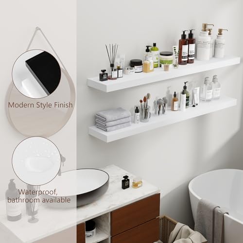 fuqing 48 Inch Floating Shelves, 6.7 Inch Deep White Wall Shelves Set of 2 - Image 4