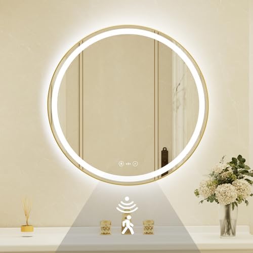 30 Inch Round Gold Framed LED Bathroom Mirror by JingYiMingJing
