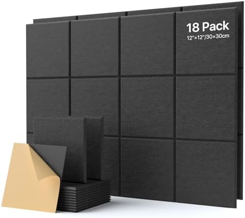 Soundsbay Self-Adhesive Soundproof Wall Panels 12"x12" Black 18 Pack by Soundsbay