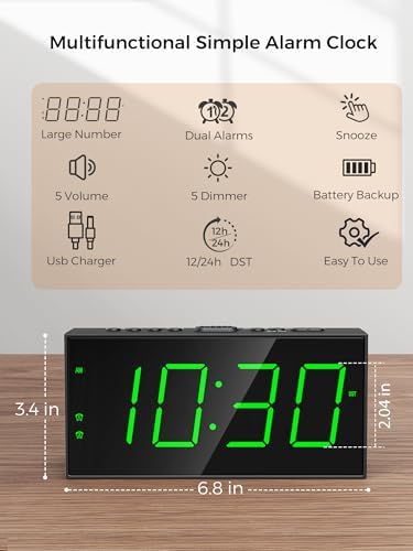 Digital Alarm Clock for Bedroom, Large Big Numbers Display Dual Alarms - Image 2