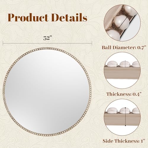 Vintage Round Mirror, 32 Inch Wall-Mounted - Image 4