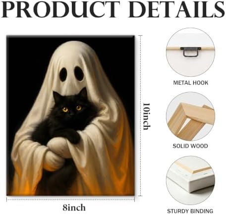 Halloween Ghost and Black Cat Canvas Wall Art, Ghost Art Print Wall Decor - Image 2