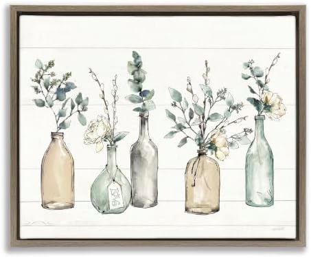 Botanical Bottles and Plants Vases, 24 x 30 Inch Canvas in Floater Frame by StupellIndustries