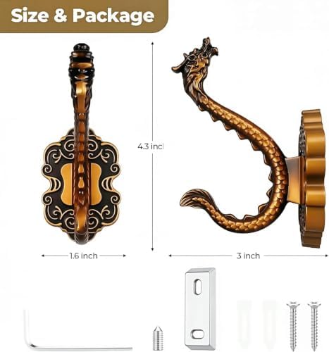 3 Pack Vintage Dragon Metal Wall Hooks Heavy Duty Aluminum Alloy Coat Hooks - Image 3