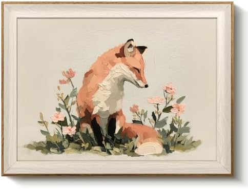 VIYYIEA Framed Red Fox in Pink Flower Canvas Wall Art by VIYYIEAART