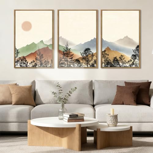 BINCUE Large Boho Mountain Wall Art Framed Wall Decor Watercolor Landscape Art - Image 2
