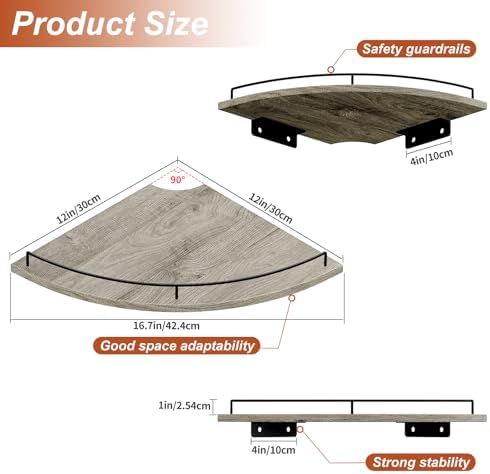 JJL Corner Shelf Wall Mounted, 12 Inches 3-Tier Floating Corner Shelf, - Image 3