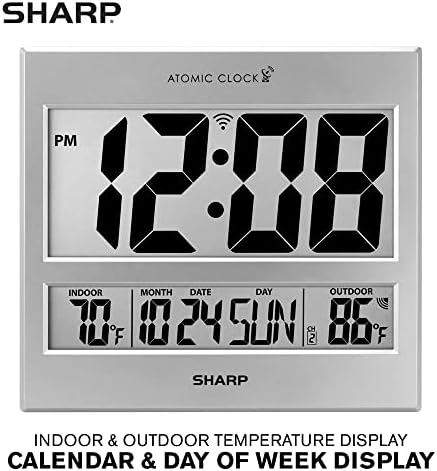 Sharp Atomic Digital Wall Clock, Indoor/Outdoor Temp Sensor - Image 2