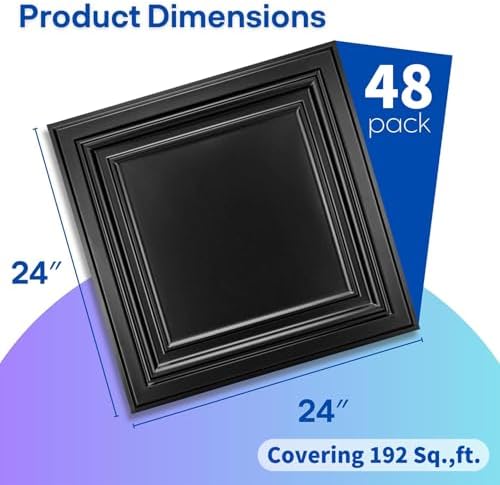 Art3d PVC Drop Ceiling Tiles 24x24 in, 192 Sq.Ft, Matte Black - Image 2