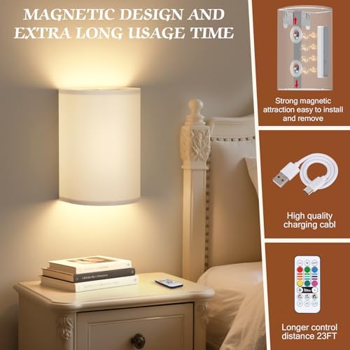 OCATO Wall Sconces Battery Operated Wireless Wall Sconces Set of Two - Image 5
