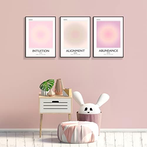 Framed 3 Piece Pink Gradient Aura Spiritual Canvas Wall Art Trippy Positive - Image 4