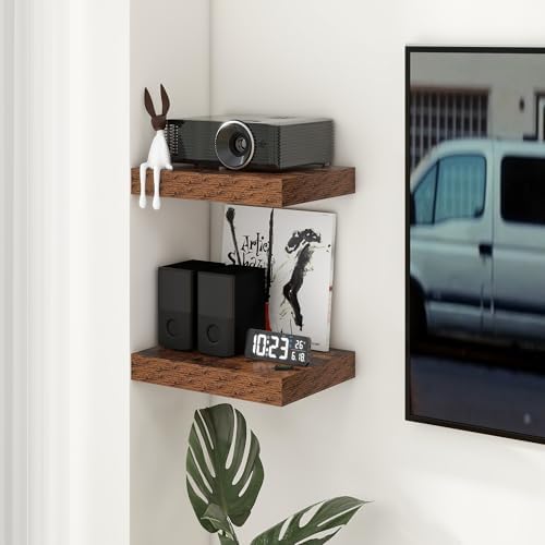 FLYJOE 12 Inch Deep Floating Shelves, 16 Inch Brown Wall Shelves Set of 2 - Image 2