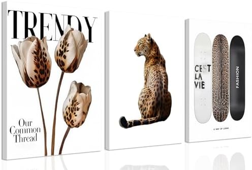 Trendy Leopard Canvas Wall Art Set of 3 Cheetah Printed Preppy Fashion by UcninvdWallart