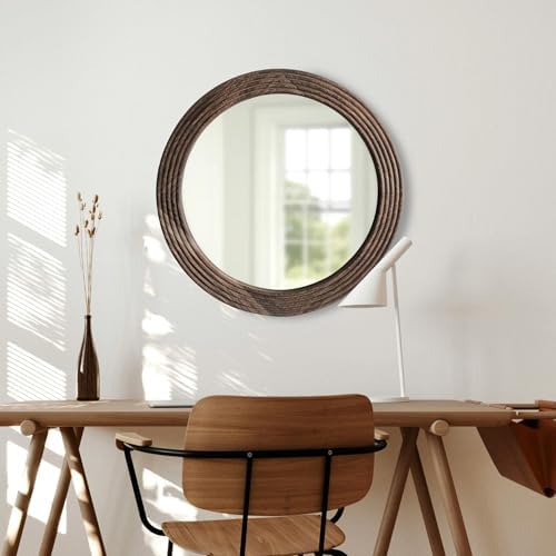 LOSOUR Round Mirror, Farmhouse Decor Solid Wood Frame Wall Circle Mirror - Image 6
