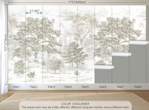 Beige Forest Peel and Stick Wallpaper Tree Landscape Wall Murals - Image 5