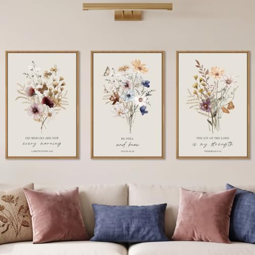 Large Boho Christian Floral Scripture Wall Art Set -16"x24"x3 by Ausril