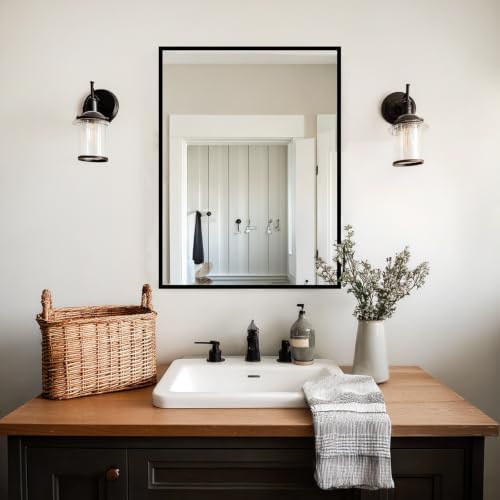 Sunniry Bathroom Vanity Mirror, 16x24 inch Black Wall Mirror, Metal Frame - Image 6
