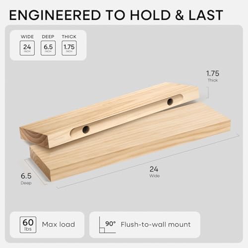 Homeforia 24 Inch Floating Shelves, High-End Solid Pine Wood - Image 2