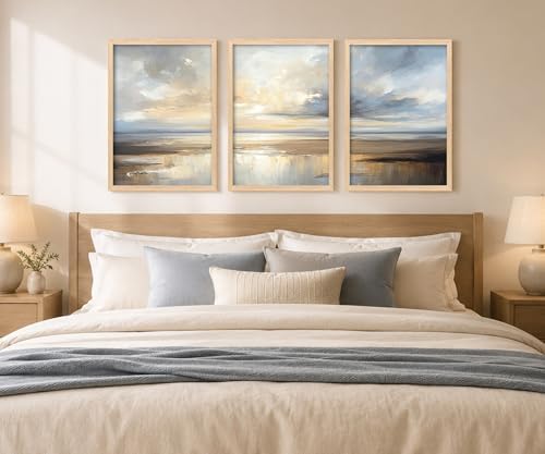 Framed Modern Abstract Coastal Oil Painting Wall Art Set of 3, 12x16 Inch - Image 6