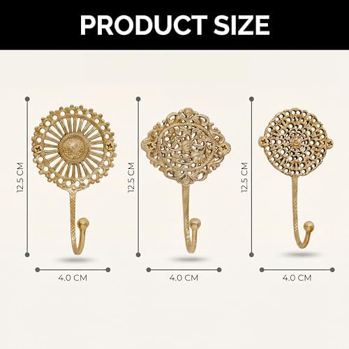 Indian Shelf Set of 3 Solid Brass Boho Wall Hooks - Image 4