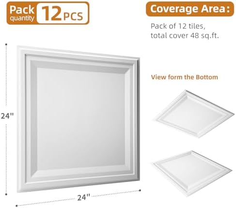 WOWSTAR 12-Pack 24"x24" Drop Ceiling Tiles, Waterproof Glue up Ceiling Panels - Image 4