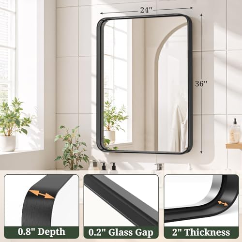 Bathroom Mirror 36x24 Inch Black Metal Frame Rectangle Vanity Mirror - Image 3