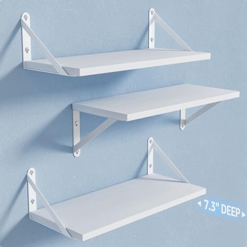 COCOYA Wall Shelves 7.3" Deep Solid Paulownia Wood by COCOYA