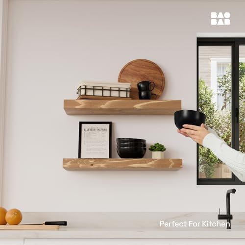 Natural Wood Floating Shelves for Wall 20 Inch Oak, Wooden Bathroom Shelf - Image 2