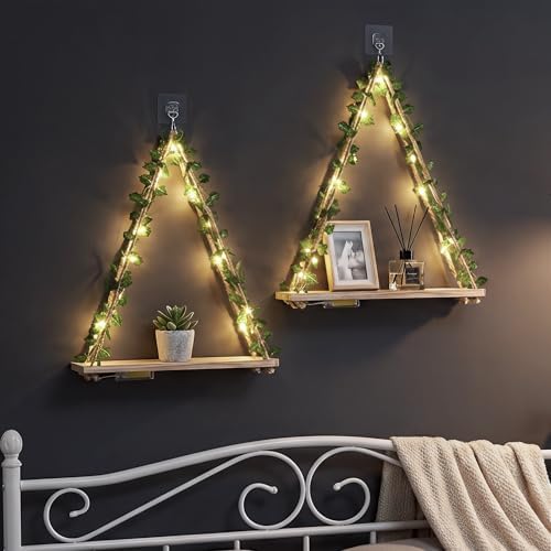 RICHER HOUSE Hanging Floating Shelves No Drill, Macrame Plant Wall Shelf - Image 4