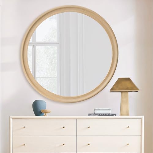 Round Wall Mirrors 36 Inch, Natural Rustic Decorative Transitional Mirror - Image 4