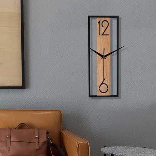 Modern Rectangular Wall Clock 12 Inch, Minimalist Wooden & Black Frame Silent - Image 2