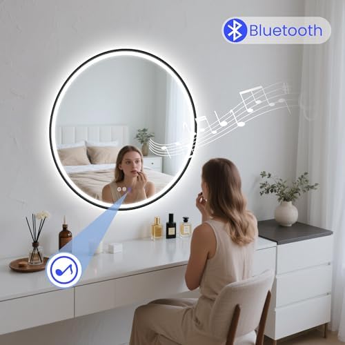 STARLEAD 32" Black Frameless Round LED Bathroom Mirror - Image 3