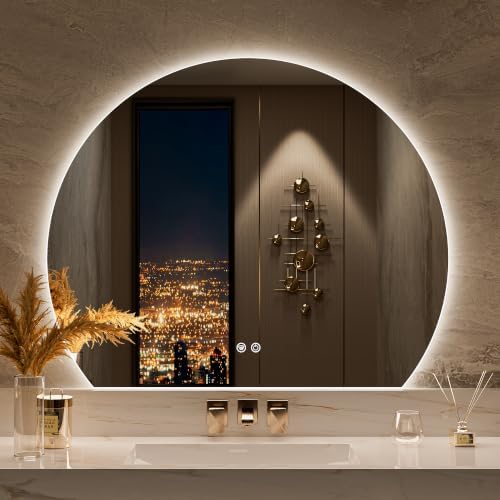 Keonjinn 36x30 Inch Half Moon Backlit Mirror, Shatter-Proof Tempered Glass by Keonjinn