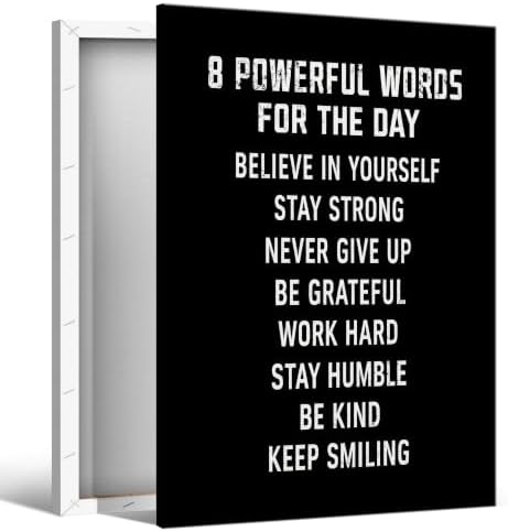 8 Powerful Words For The Day Motivational Canvas Wall Art, Positive Affirmation by Handmade